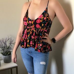 Floral peplum Express v-neck crop tank
